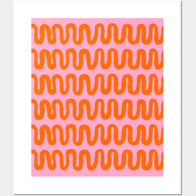 Squiggly Linear Pattern in Pink and Orange Stripes Wall Art by OneThreeSix